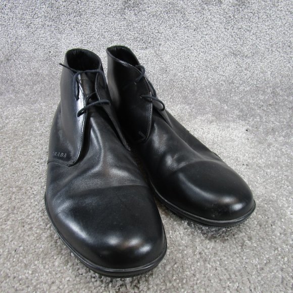 Prada Chukka Boots Mens Size 11 Black Leather Ankle Lace Up - Picture 2 of 9